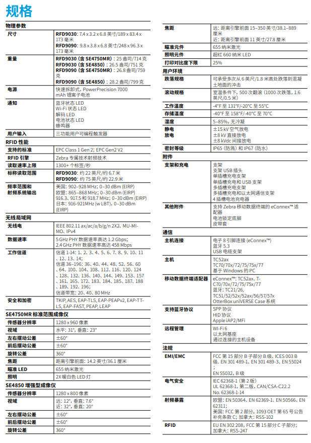 zebra斑马RFD90详细参数